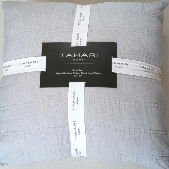 Tahari Home Set of 2 Euro Pillows Shams w Pillow Inserts Chambray Blue Denim - Picture 5 of 9